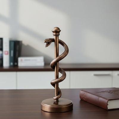 Figurka Laski Eskulapa 30 cm z Żywicy - Personalizowany Prezent dla Lekarza, Pielęgniarki lub Farmaceuty - Brązowa/Mosiężna Dekoracja z Grawerem