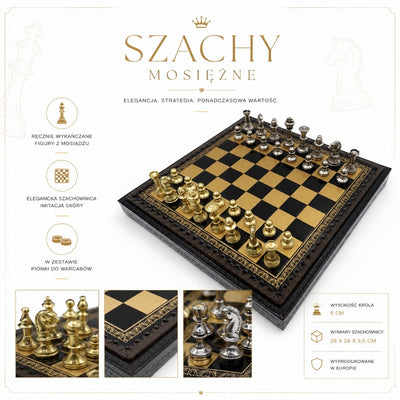 Ekskluzywne Mosiężne Szachy Italfama 28x28 cm z Personalizacją Graweru