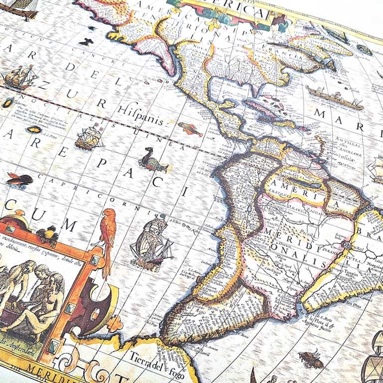 Mapa Ameryki 1628r. - J. Hondius Reprint z możliwością personalizacji grawerem - Idealny prezent dla podróżników i miłośników historii - Wymiary 37,5 x 50 cm