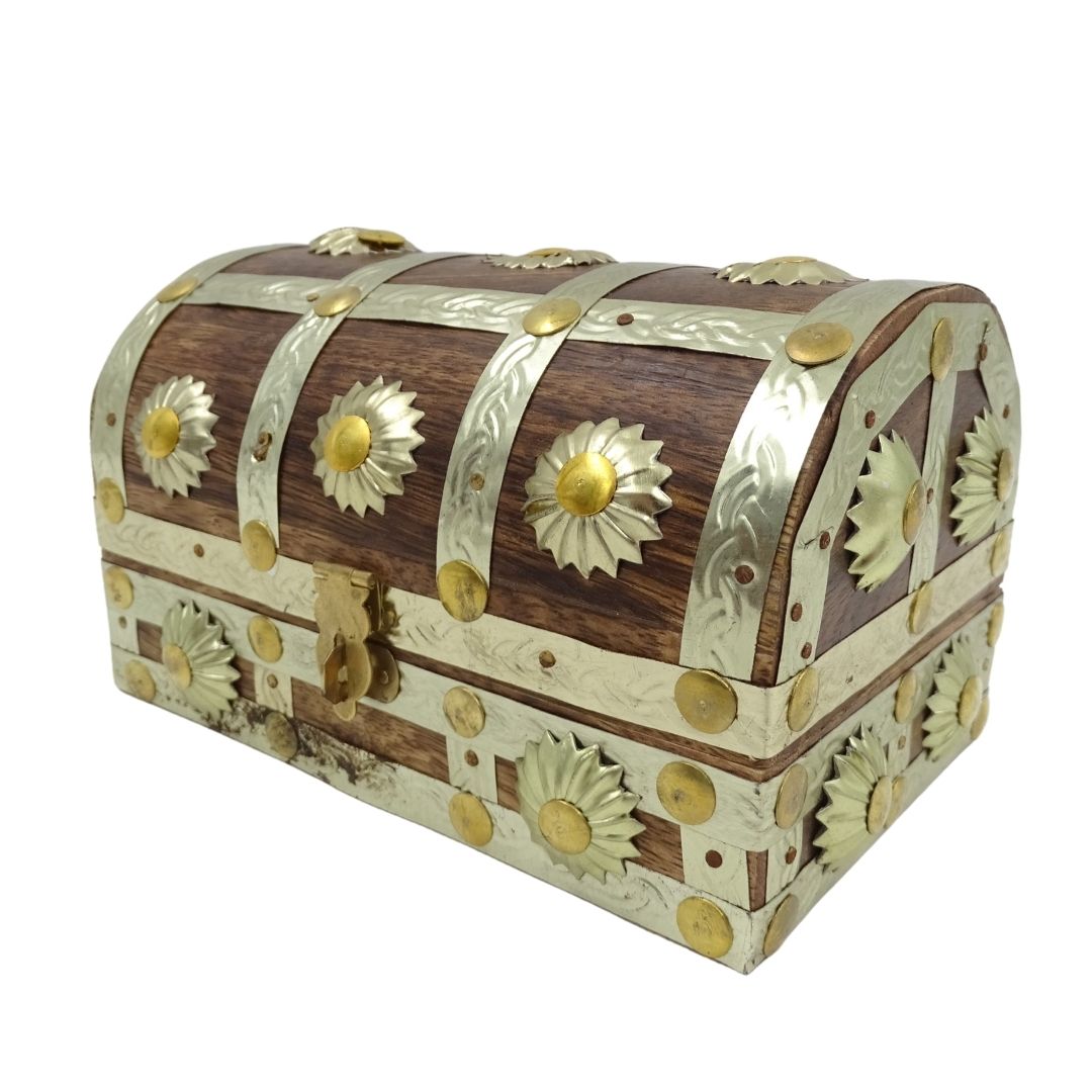 Wooden Trinket Box SE14 with Customizable Engraving, Brown and Gold, Perfect Gift – 16x9.5x10 cm