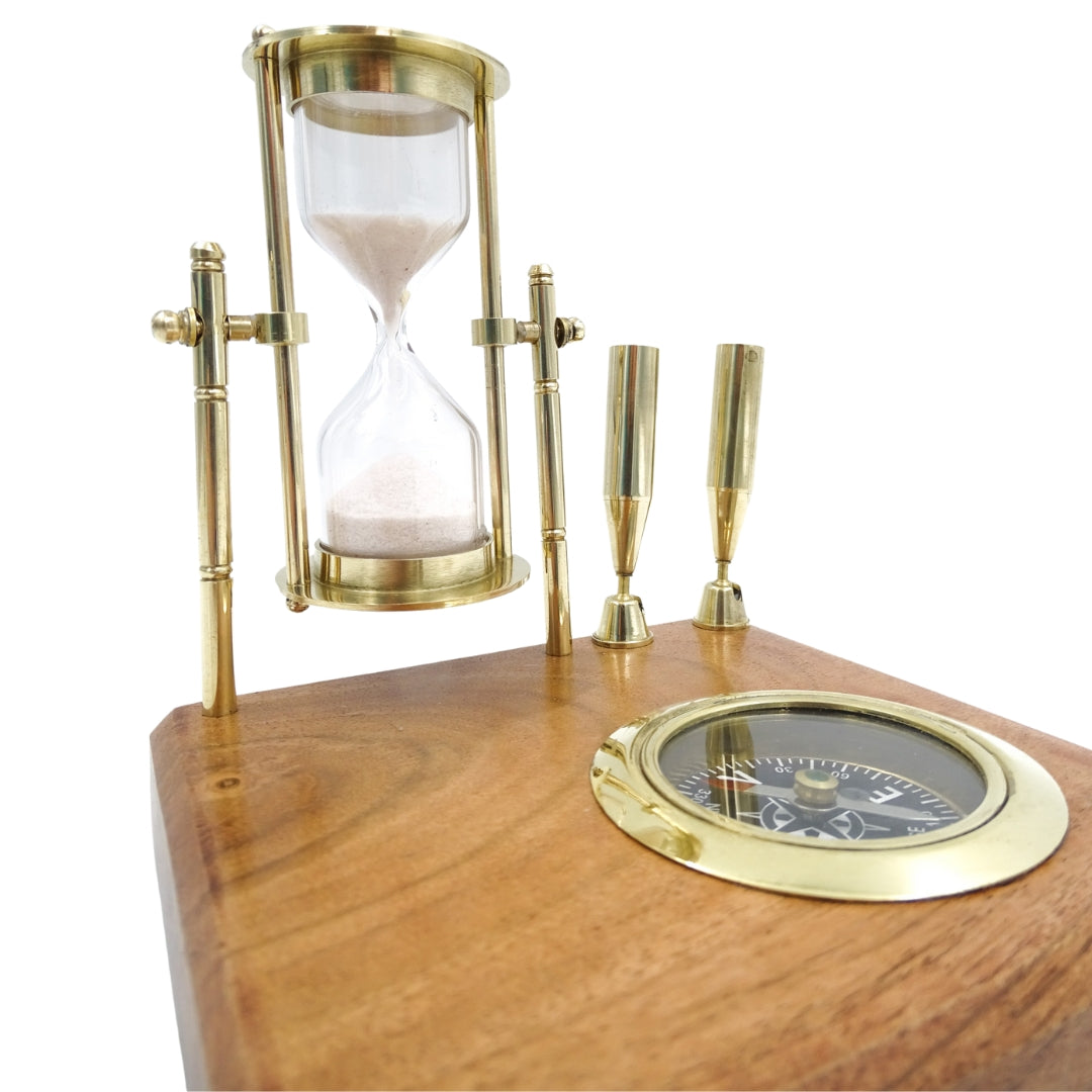 Retro Desk Set with Hourglass and Compass