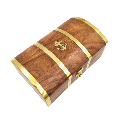 Szkatułka Drewniana Marynistyczna Vintage DNU-020 z Mosiężnym Motywem Kotwicy, Personalizowany Grawer, Idealna na Prezent dla Miłośników Morza, Wymiary 18,4 × 12,7 × 7,6 cm