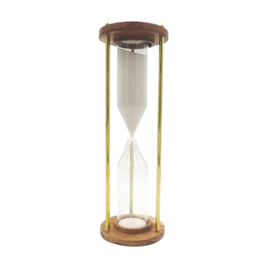 Clepsidră din alamă și lemn 30min, cu posibilitate de personalizare prin gravură - cadou elegant pentru orice ocazie, înălțime 30,5cm, nisip alb, materiale clasice