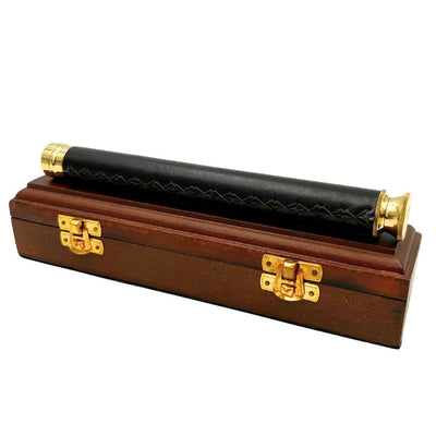 Brass and Leather Telescope with Personalized Engraving in Wooden Box
