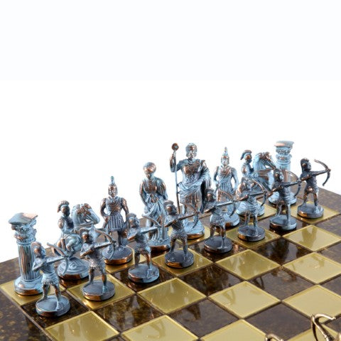 Szachy Mosiężne Łucznicy 44x44cm z Możliwością Personalizacji Grawerem - Luksusowy Prezent dla Miłośników Mitologii i Strategii, Wysokiej Jakości Ręcznie Wykonane Figurki