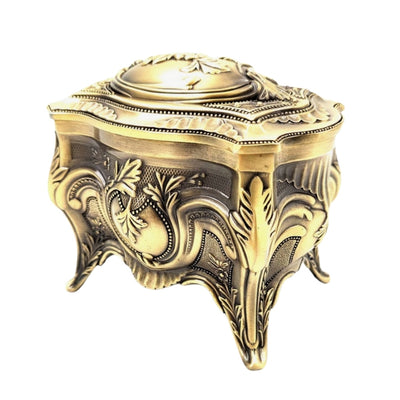 Gold Retro Metal Jewelry Box with Personalized Engraving Option - Elegant and Richly Decorated, Perfect for Gift - Dimensions: 10.8 x 7.7 x 9.2 cm, Solid and Impressive, Ideal for Storing Valuable Items