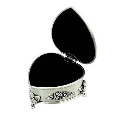 Heart-Shaped Metal Jewelry Box with Personalized Engraving Option – Elegant Gift for Valentine's Day, Anniversary, or Birthday, Decorated with Rose Motif, Dimensions 8.7 x 8.4 x 5.1 cm