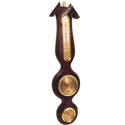Elegancka Stacja Pogody 3w1 z Grawerem – Termometr, Barometr, Higrometr w Ciemnym Drewnie, 40cm