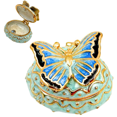 Exclusive Butterfly Jewelry Box with Crystals, Personalized Engraving, White and Gold, 3.5 cm Height