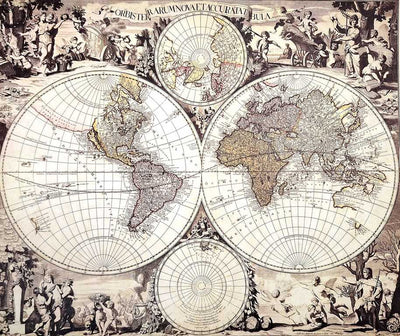 Mapa Świata 1686r. - G. Valck reprint z możliwością personalizacji grawerem - Idealny prezent dla historyka i podróżnika - Wymiary 56,5 x 47,5 cm