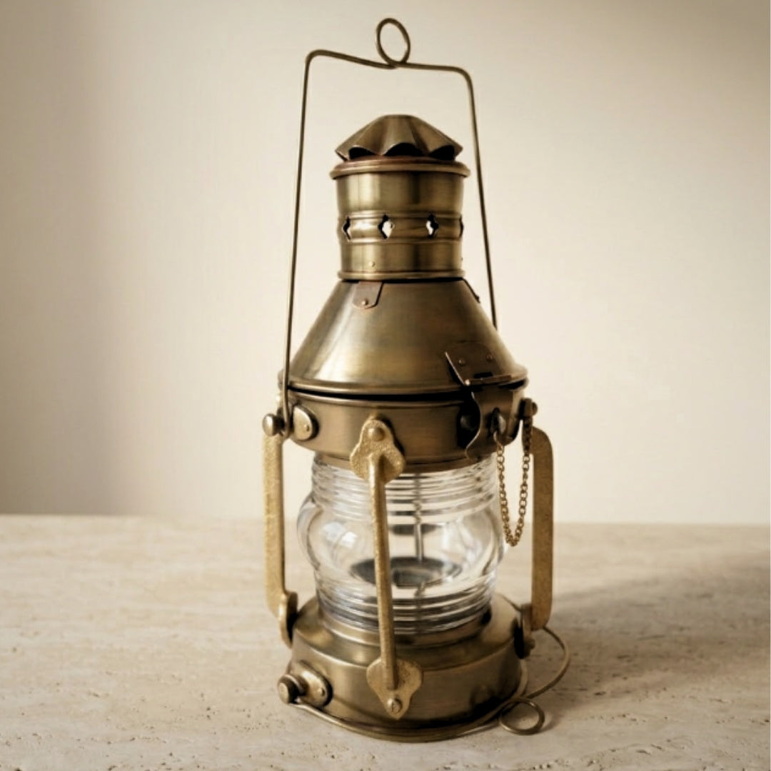 Lampa Żeglarska Metalowa Retro 34cm z Możliwością Personalizacji Grawerem w Kolorze Postarzanego Mosiądzu