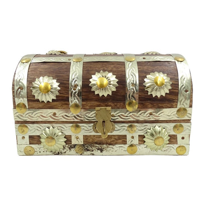 Wooden Trinket Box SE14 with Customizable Engraving, Brown and Gold, Perfect Gift – 16x9.5x10 cm