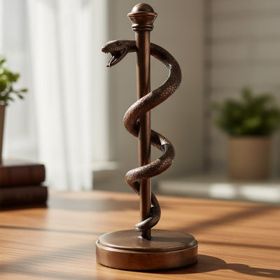 Figurka Laski Eskulapa 30 cm z Żywicy - Personalizowany Prezent dla Lekarza, Pielęgniarki lub Farmaceuty - Brązowa/Mosiężna Dekoracja z Grawerem
