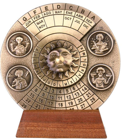 Calendar perpetuu renascentist cu gravură - cadou personalizat pentru anii 1600-2799, decor elegant pentru birou, diametru 9 cm, stil renascentist