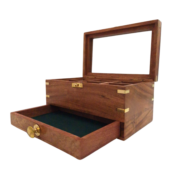 Elegant Wooden Jewelry Box with Mirror and Personalized Engraving