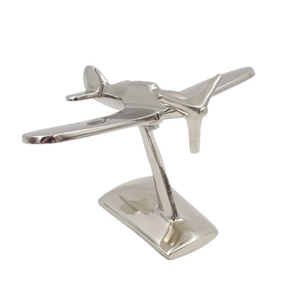 Model de avion monomotor N-0896 din aluminiu de culoare argintie, 17x14x11 cm
