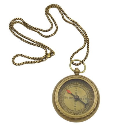 Stylish brass compass with chain in a leather case