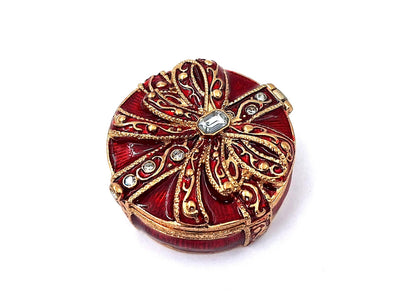 Exclusive metal gift box with crystals B0118-08 in red and gold, customizable engraving, perfect for jewelry and an elegant gift for any woman, dimensions 4x4x1 cm, glamour style