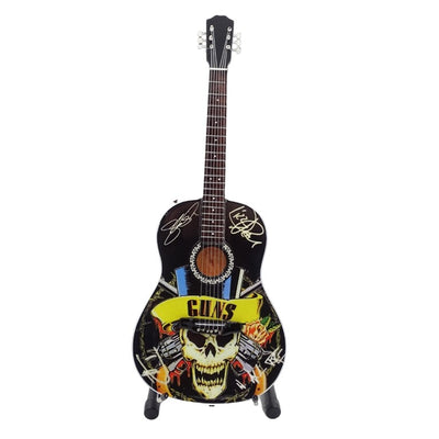 Mini gitara klasyczna Guns N' Roses Tribute MGT-3124 z możliwością personalizacji grawerem, idealna na prezent dla gitarzysty, wykonana z drewna mahoniowego, wysokość 25 cm