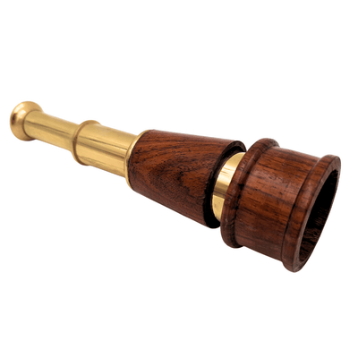 Retro Brass and Wood Telescope HT021 with Engraving Option – Elegant Vintage Nautical Style Decoration Gift, Length 18 cm