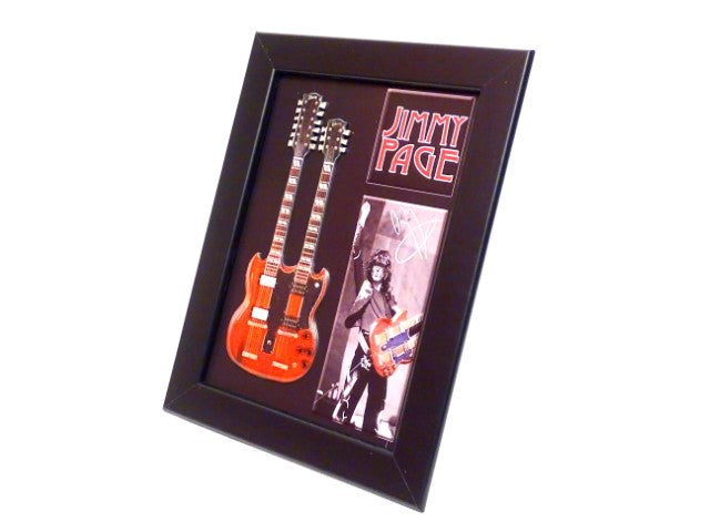 Mini double neck guitar in Jimmy Page style FMG-011 with customizable engraving, perfect gift - wooden frame 1.3 cm x 16 cm x 21.4 cm, steel construction