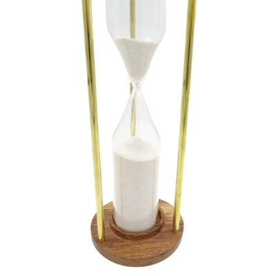 Clepsidră din alamă și lemn 30min, cu posibilitate de personalizare prin gravură - cadou elegant pentru orice ocazie, înălțime 30,5cm, nisip alb, materiale clasice