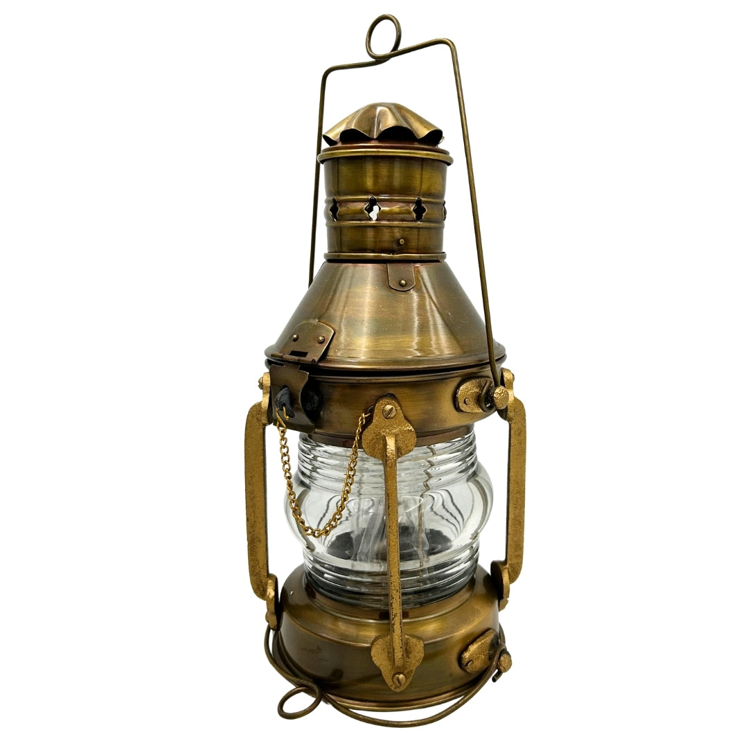 Lampa Żeglarska Metalowa Retro 34cm z Możliwością Personalizacji Grawerem w Kolorze Postarzanego Mosiądzu