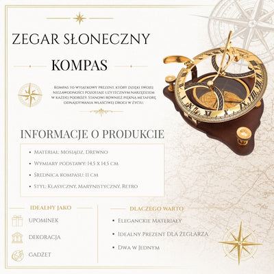 Elegant Brass Compass with Sundial on Wooden Base C064 with Option for Personalized Engraving
