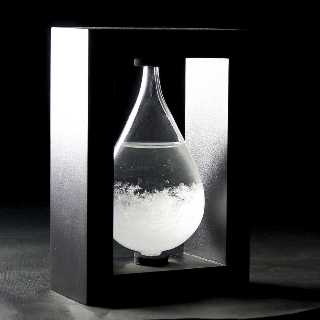 Barometr Burzowy Fitzroya w Oprawie Drewnianej - Kropla Storm Glass z Możliwością Personalizacji Grawerem - Idealny Prezent na Każdą Okazję - Elegancka Stacja Pogody w Nowoczesnym Stylu z Kryształami Reagującymi na Zmiany Pogody