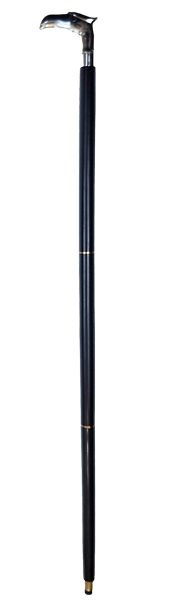Składana Laska Drewniana z Głową Orła - Elegancki Prezent z Możliwością Personalizacji Grawerem, Długość 91,5 cm, Czarna z Srebrnym Uchwytm Mosiężnym