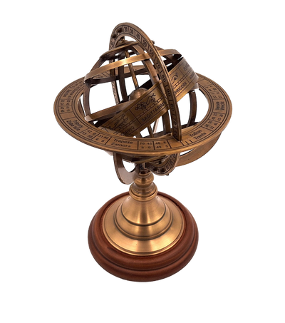 Astrolabium mosiężne 21 cm z drewnianą podstawą - Personalizowany prezent dla miłośników astronomii w kolorze złotym
