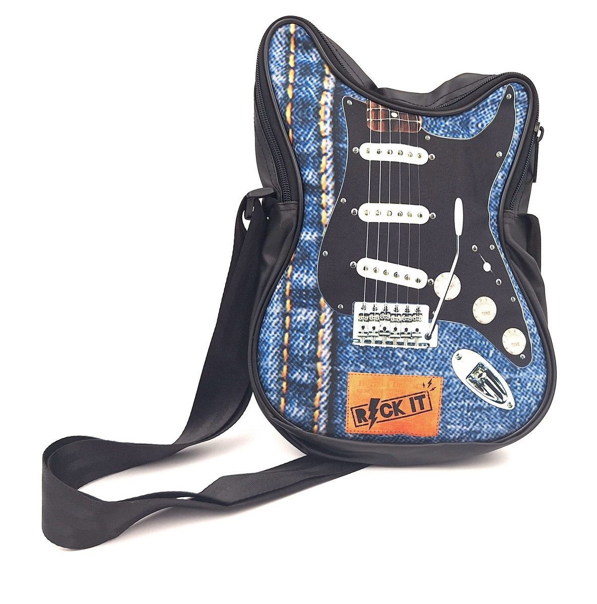 Torba na ramię w kształcie gitary Let’s Rock RBG-019 z możliwością personalizacji grawerem, wodoodporna, idealna na prezent dla muzyka, PVC 100% i poliester, wymiary 34 x 23 x 5 cm