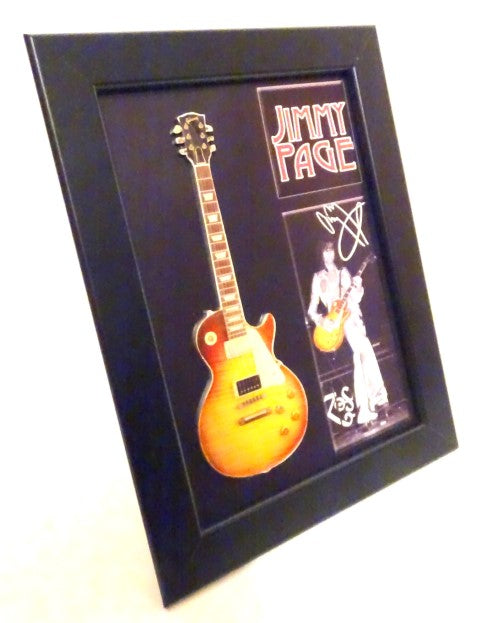 Mini gitara w stylu Jimmy Page z ramką FMG-012, możliwość personalizacji grawerem, idealna na prezent, drewniana ramka 1,3cm x 16cm x 21,4cm, stalowa mini gitara do postawienia lub zawieszenia na ścianie