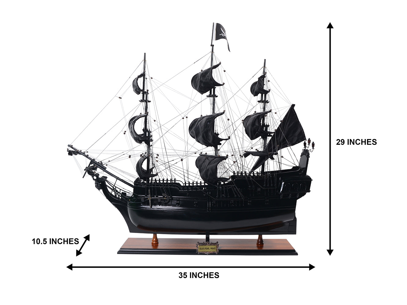Model statku pirackiego Czarna Perła BP80R z możliwością personalizacji grawerem, długość 89 cm, ekskluzywny prezent na każdą okazję, rzemiosło artystyczne, drewniana podstawa