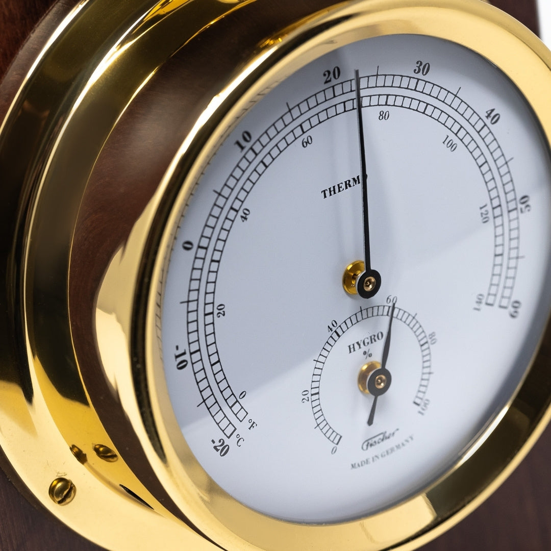 Exclusive Maritime Weather Station Fischer with Engraving - Mahogany, Brass, 510 mm