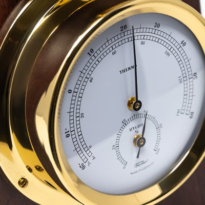 Exclusive Maritime Weather Station Fischer with Engraving - Mahogany, Brass, 510 mm