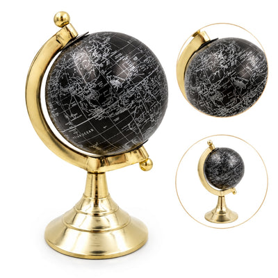 Glob decorativ Black & Gold, cu posibilitate de personalizare a gravurii – accesoriu elegant pentru cadou, înălțime 20 cm, bază din alamă, hartă neagră cu inscripții argintii