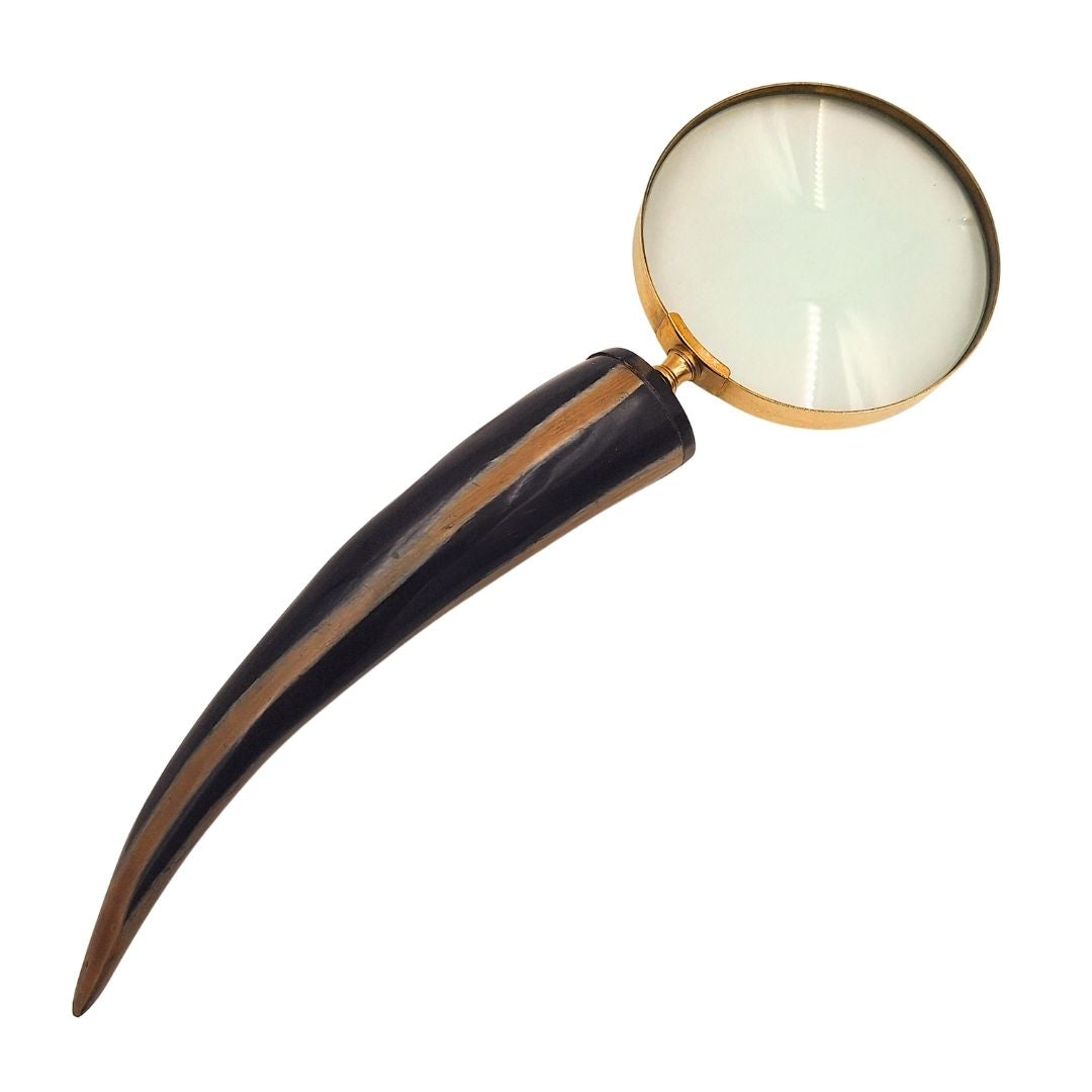 Elegant Retro Reading Magnifier with Brass Frame and Buffalo Horn Handle - Personalized Engraving - Ideal Gift for Seniors - High-Quality 3.5x Magnifying Lens in Vintage Style