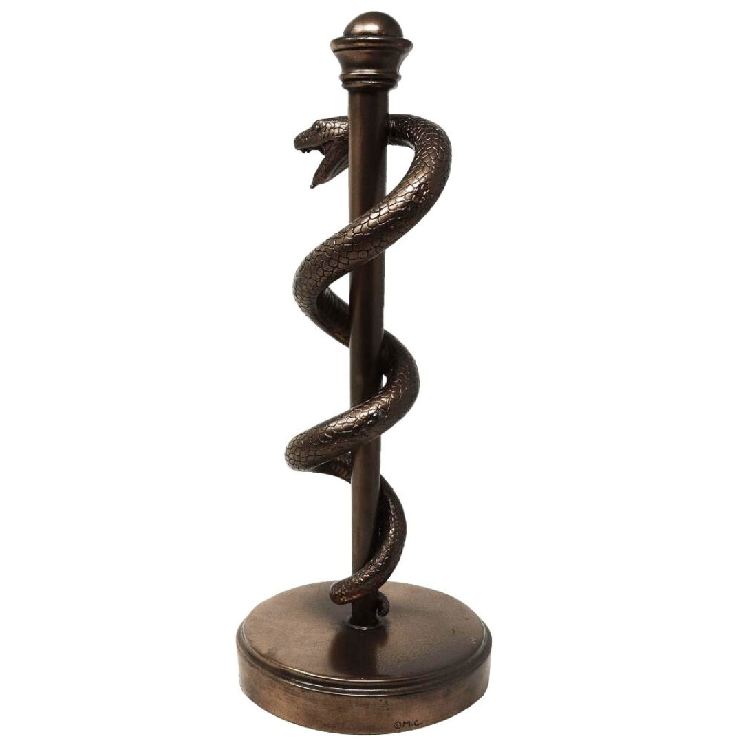 Figurka Laski Eskulapa 30 cm z Żywicy - Personalizowany Prezent dla Lekarza, Pielęgniarki lub Farmaceuty - Brązowa/Mosiężna Dekoracja z Grawerem