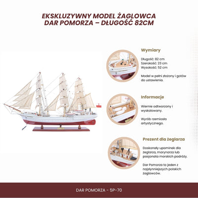 Ekskluzywny model żaglowca Dar Pomorza 82 cm z możliwością personalizacji grawerem