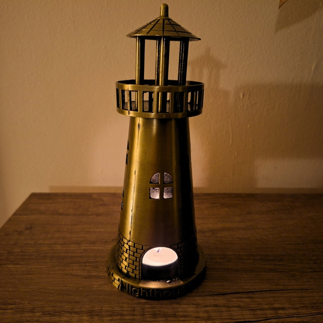 Latarnia Morska Świecznik na Tealight 18,5 cm w Antycznym Złocie z Opcją Grawerunku