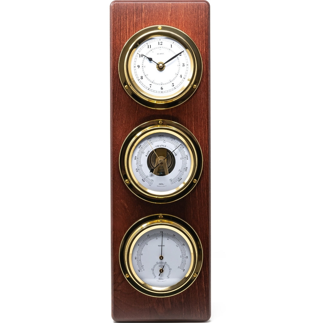 Exclusive Maritime Weather Station Fischer with Engraving - Mahogany, Brass, 510 mm