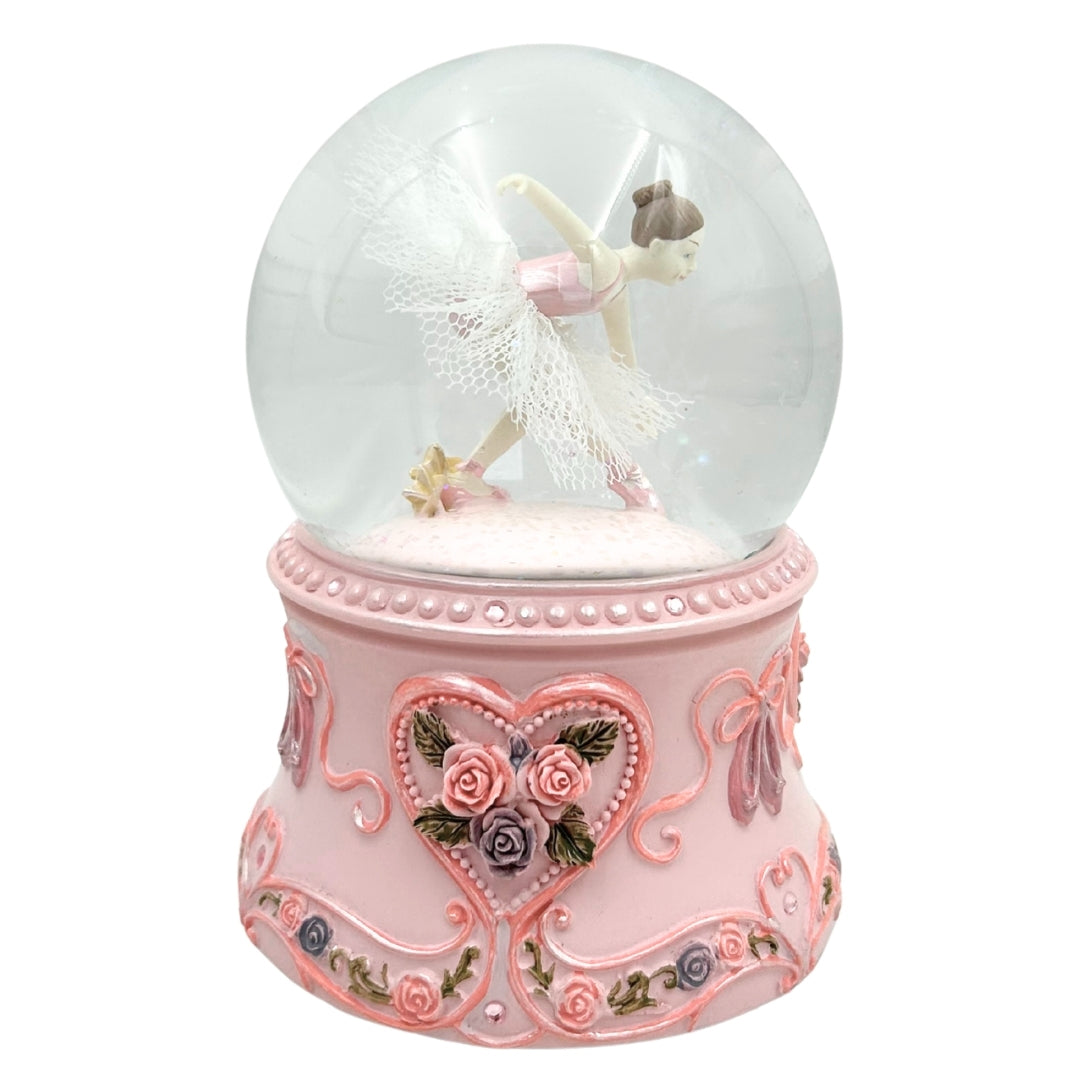 Tańcząca Baletnica w Szklanej Kuli 15cm z Personalizowanym Grawerem - Elegancka Pozytywka z Pastelową Podstawą i Melodią Jezioro Łabędzie