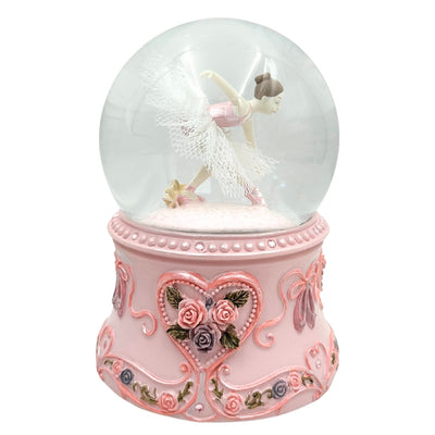 Tańcząca Baletnica w Szklanej Kuli 15cm z Personalizowanym Grawerem - Elegancka Pozytywka z Pastelową Podstawą i Melodią Jezioro Łabędzie