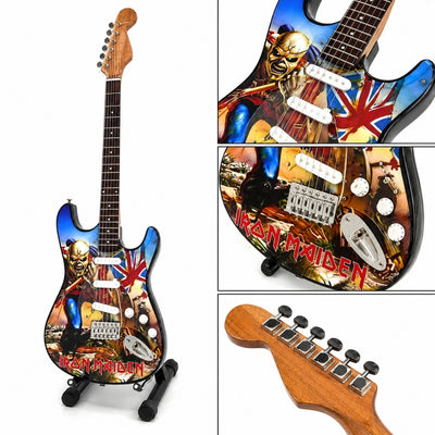 Mini Gitara Dekoracyjna Iron Maiden „The Trooper” z Mahoniu - Ręcznie Wykonana Ozdoba dla Fanów Muzyki