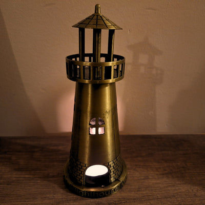 Latarnia Morska Świecznik na Tealight 18,5 cm w Antycznym Złocie z Opcją Grawerunku
