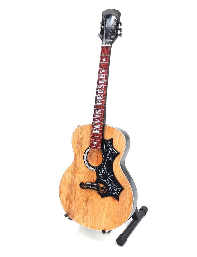 Mini gitara w stylu Elvisa MGT-0284 z mahoniowego drewna, możliwość personalizacji grawerem, idealna na prezent, wysokość 24,5 cm