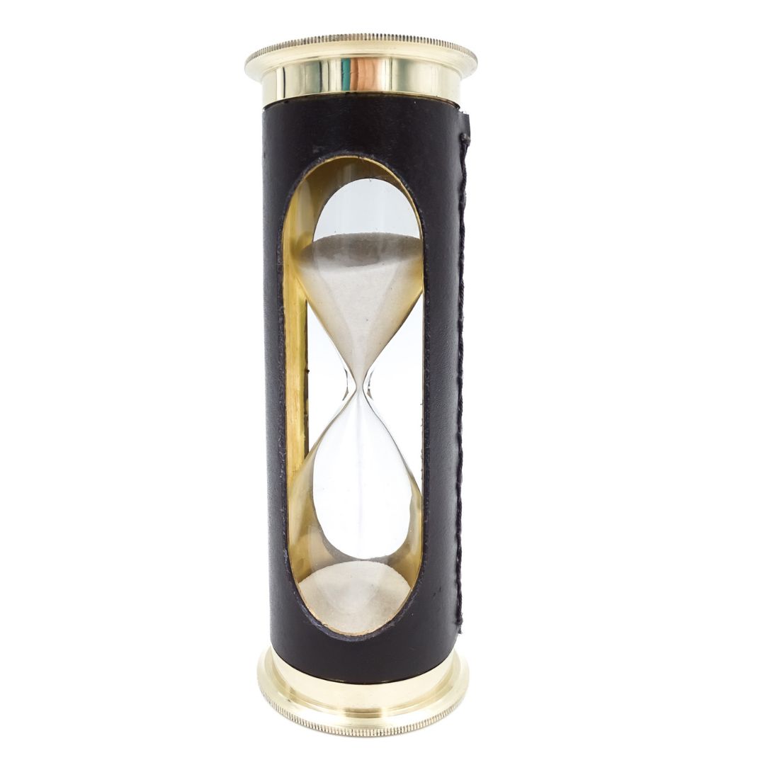 5-minute Hourglass with World Clock and Perpetual Calendar in leather case