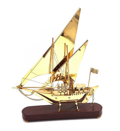 Mosiężny model okrętu na drewnianej podstawie 43 cm z możliwością personalizacji grawerem