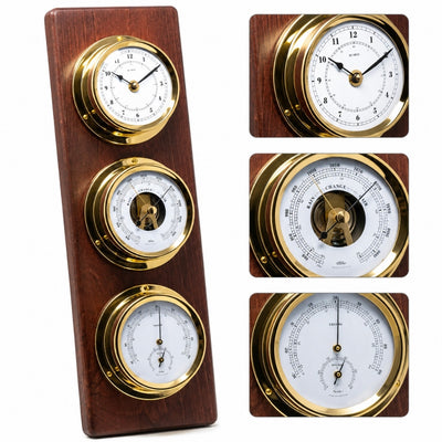 Exclusive Maritime Weather Station Fischer with Engraving - Mahogany, Brass, 510 mm